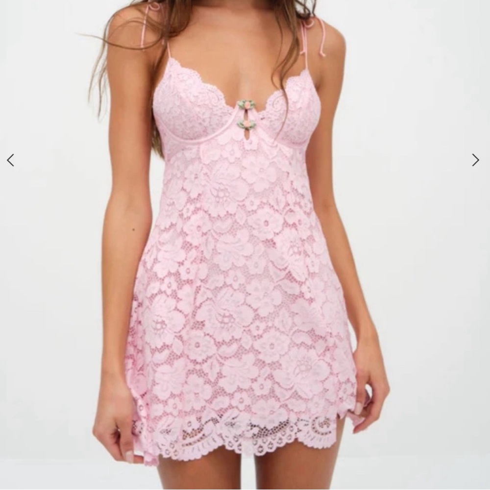 For love and lemons light pink Butterfly Lace Slip Dress